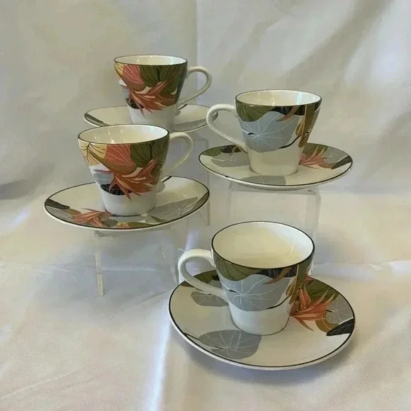 Gorgeous SANGO Larry Laslo MAUI Cup & Oval Saucer 8 pcs Hawaiian Flower - Picture 2 of 8